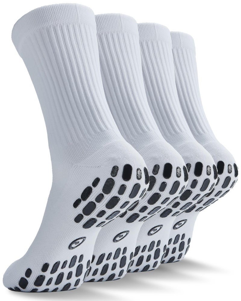 CWVLC Grip Socks Soccer - Cushioned Non-Slip Grippy for Men & Women Athletic - Barre Hospital Sticky Slipper Socks, Large, White, 2 Pairs - Image 1