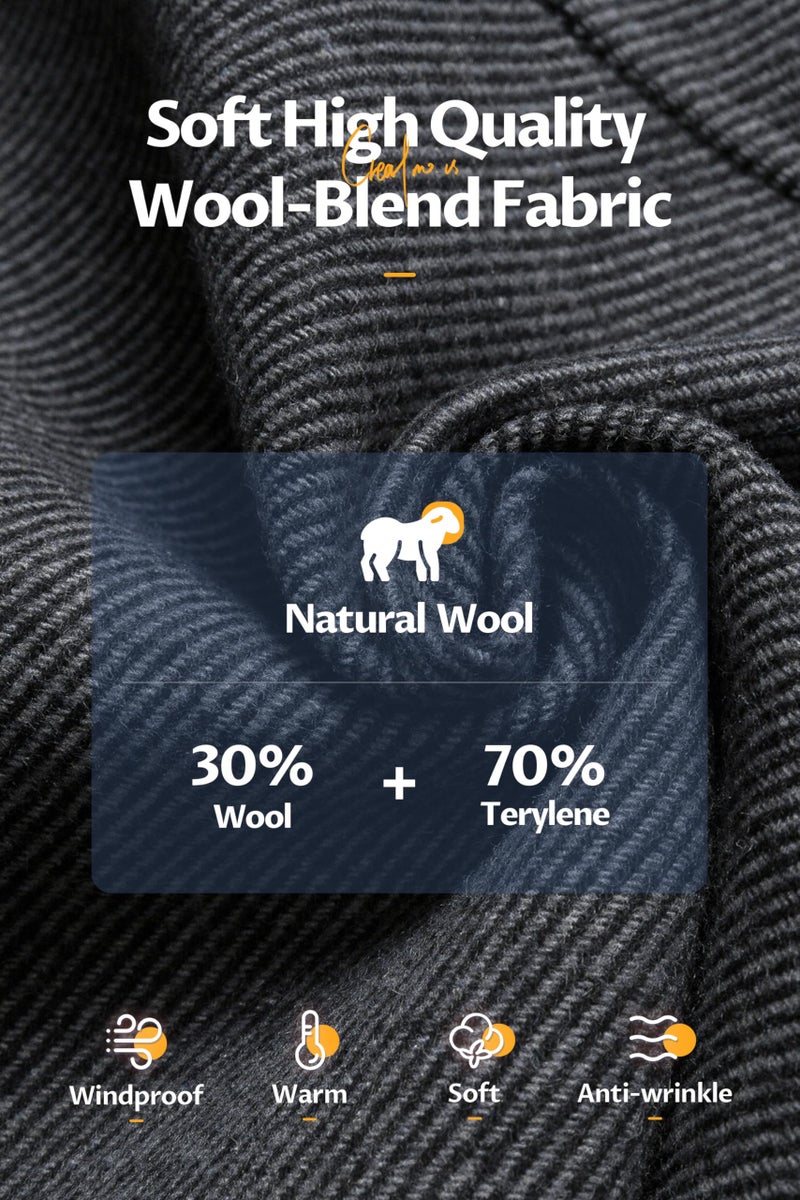 CREATMO US Men's Overcoat Anti-Wrinkle Wool Blend Trench Coat Slim Fit Single Breasted Winter Pea Coat With Hood Dark Grey M - Image 5