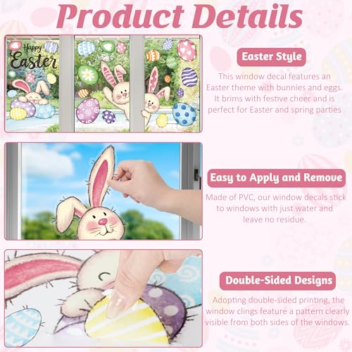 Traplace 37 PCS Easter Decor, 4 Sheets Easter Window Clings, 9.84 x 13.78 Inch Spring Decorations with Bunnies Eggs Designs, Double-Sided Bunny Stickers for Window Glass Home Office Spring Party Decor - Image 4