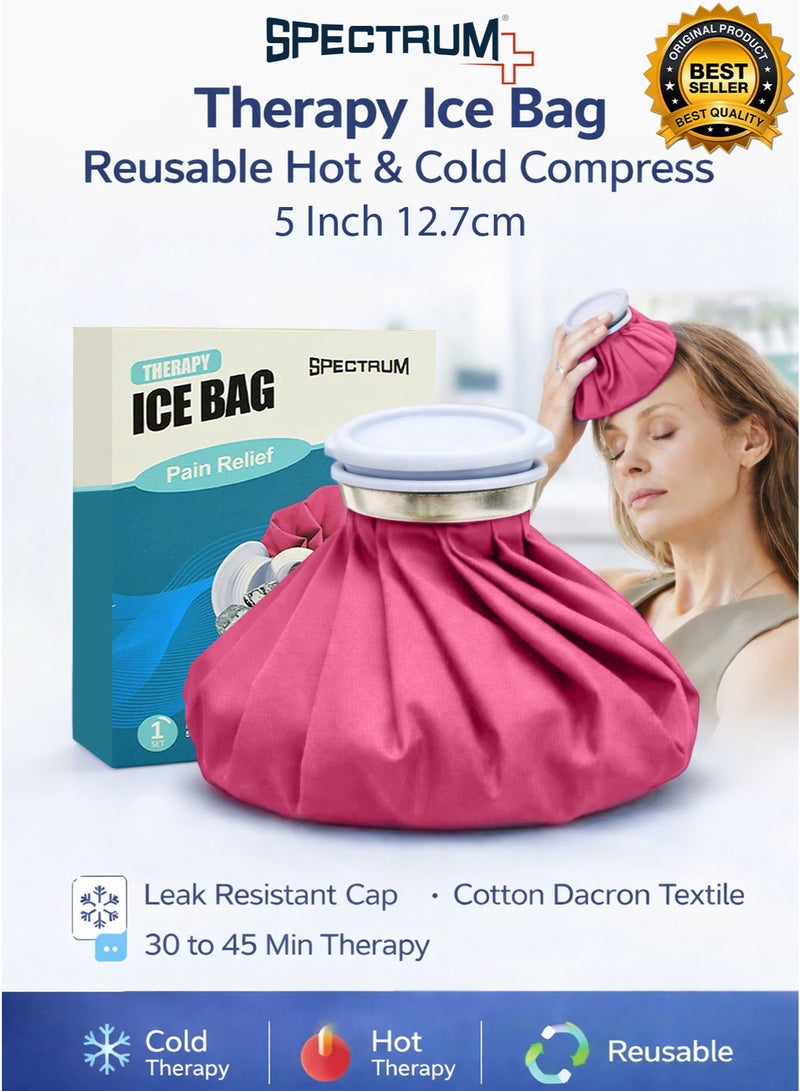 Spectrum Therapy Ice Bag Reusable 5 Inch 12.7 cm Hot and Cold Compress Pack for Pain Relief Cold Therapy Heat Therapy Ice Pack Bag for Bruises Swelling Sprains Soreness Joint Pain Muscle Aches Cramps Inflammation Post Workout Recovery Headache Migraine Fever First Aid Sports Injury Knee Elbow Ankle Back Wide Mouth Easy Fill Leak Resistant Screw Cap Cotton Dacron Fabric Portable Home Travel Physiotherapy Rehab - Image 1