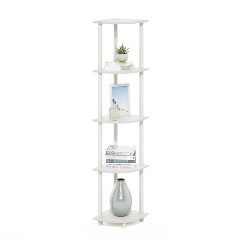 Furinno TurnNTube Corner Shelf 5Tier Corner Bookshelf Open Storage Shelves for Organization and Storage Living Room Home Office Garage Bedroom White