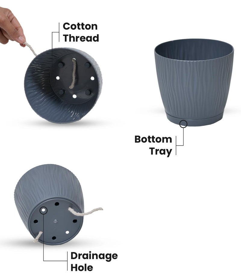 Nurturing Green® Set of 8 Self Watering Pots for Home, Decor & Garden | Flower Pots, Planters for Indoor Plants | Plastic Pots for Living Room (Color: Grey, Size: 14cm x 12.5cm Each) - Image 2