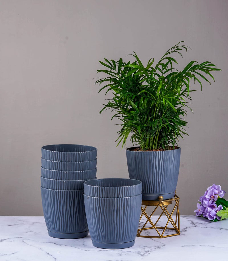 Nurturing Green® Set of 8 Self Watering Pots for Home, Decor & Garden | Flower Pots, Planters for Indoor Plants | Plastic Pots for Living Room (Color: Grey, Size: 14cm x 12.5cm Each) - Image 1