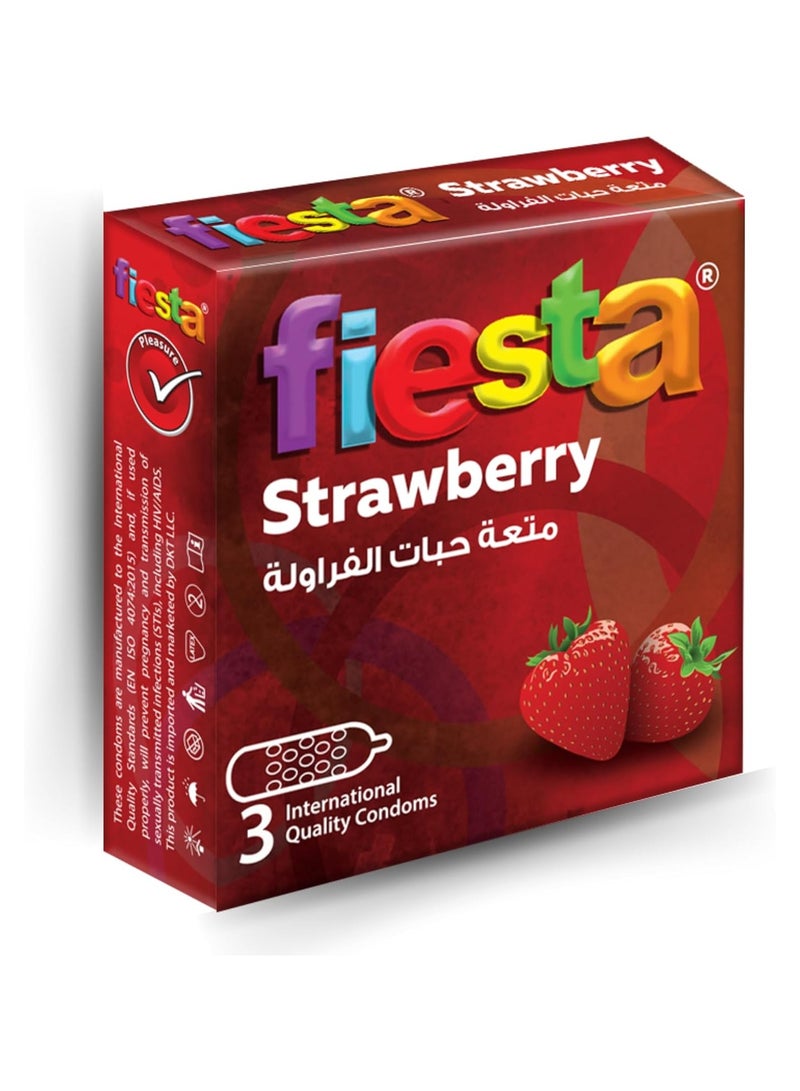 Fiesta Strawberry Condom, Pack of 3 - Image 1