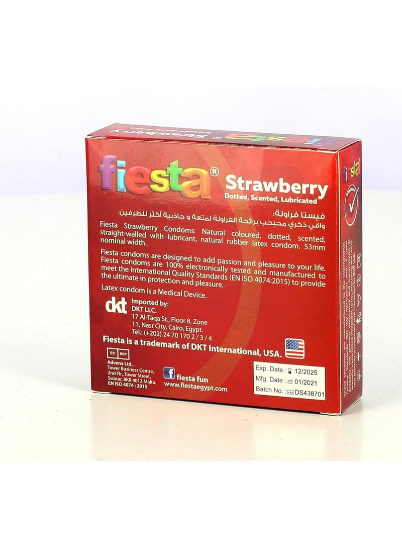 Fiesta Strawberry Condom, Pack of 3 - Image 3
