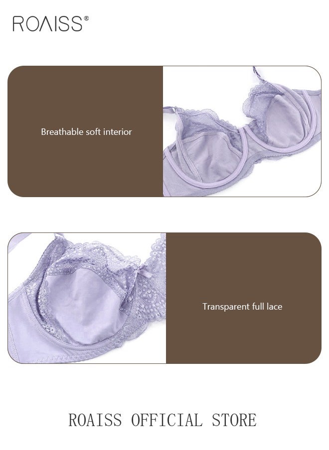 roaiss - Plus Size Women's Lace Bra Push Up Daily Underwire Ultra Thin Three-Quarter Cup Bras Leisure Comfort Soft Breathable Underwear See-Through Lingerie - Image 1