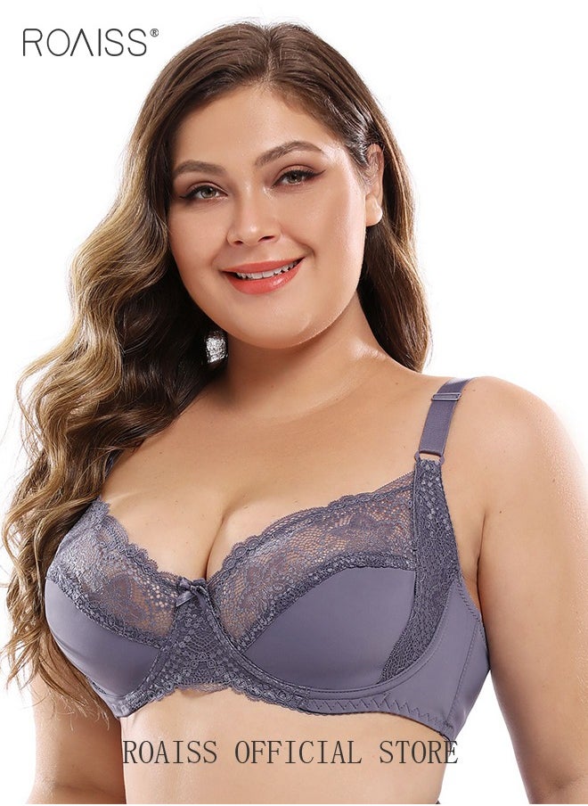 roaiss - Plus Size Women's Lace Bra Push Up Daily Underwire Ultra Thin Three-Quarter Cup Bras Leisure Comfort Soft Breathable Underwear See-Through Lingerie - Image 1