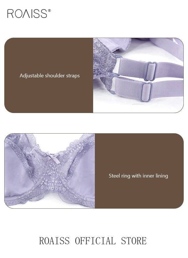 roaiss - Plus Size Women's Lace Bra Push Up Daily Underwire Ultra Thin Three-Quarter Cup Bras Leisure Comfort Soft Breathable Underwear See-Through Lingerie - Image 1