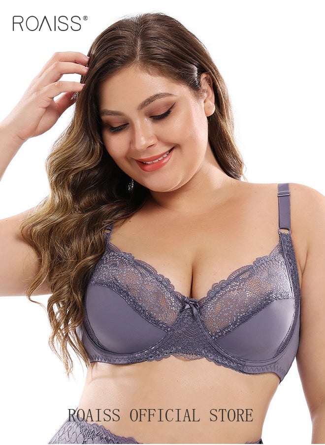 roaiss - Plus Size Women's Lace Bra Push Up Daily Underwire Ultra Thin Three-Quarter Cup Bras Leisure Comfort Soft Breathable Underwear See-Through Lingerie - Image 1