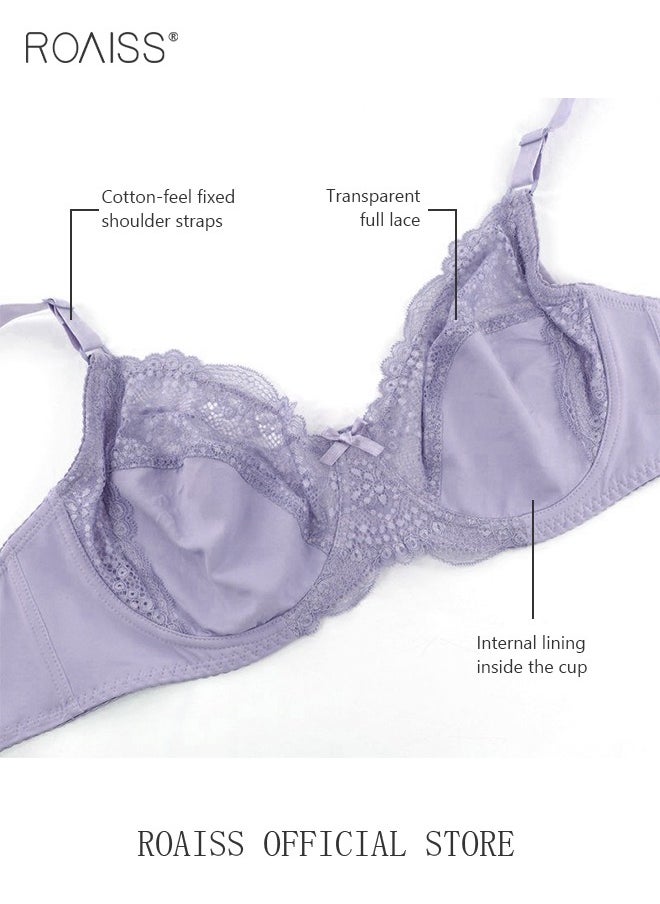 roaiss - Plus Size Women's Lace Bra Push Up Daily Underwire Ultra Thin Three-Quarter Cup Bras Leisure Comfort Soft Breathable Underwear See-Through Lingerie - Image 1