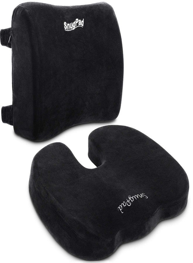 SnugPad Memory Foam Lumbar Pillow and Seat Cushion Combo, Ergonomic, Lower Back and Coccyx Support, Premium Washable Velvet Covers with Non-Slip Bottom, Ideal for Office Chairs and Car Seats (Black) - Image 1