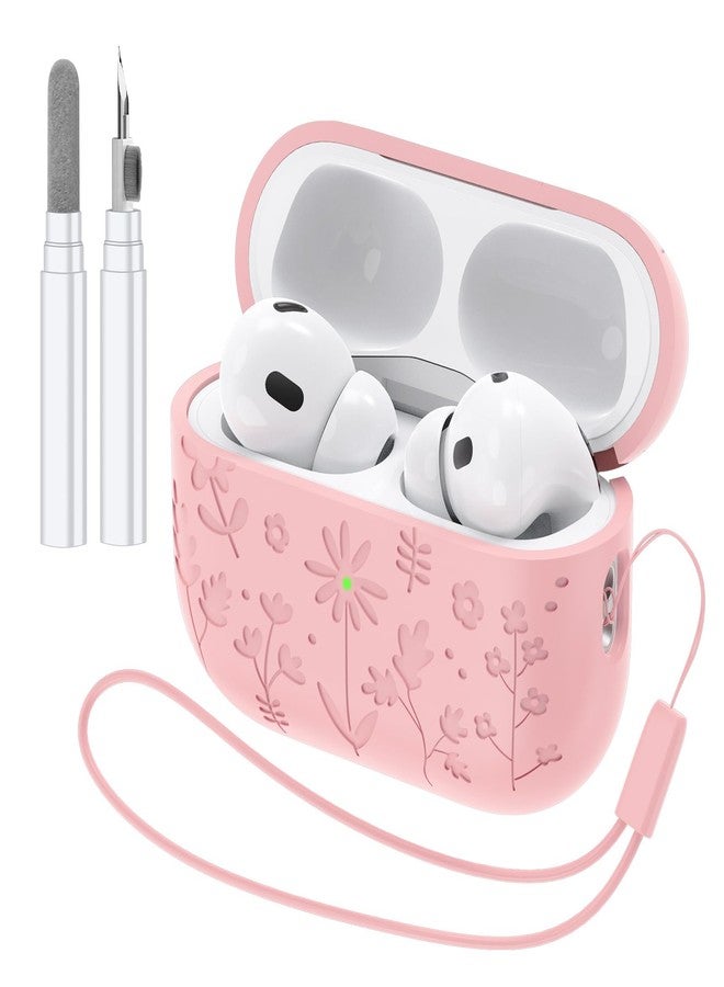 CASEFUN Compatible with AirPods Pro 2 Case USB C, Flower Engraved Cute Silicone Protective Case Cover for Airpods Pro 2nd Generation with Cleaner Kit and Lanyard for Women Girls - Image 1