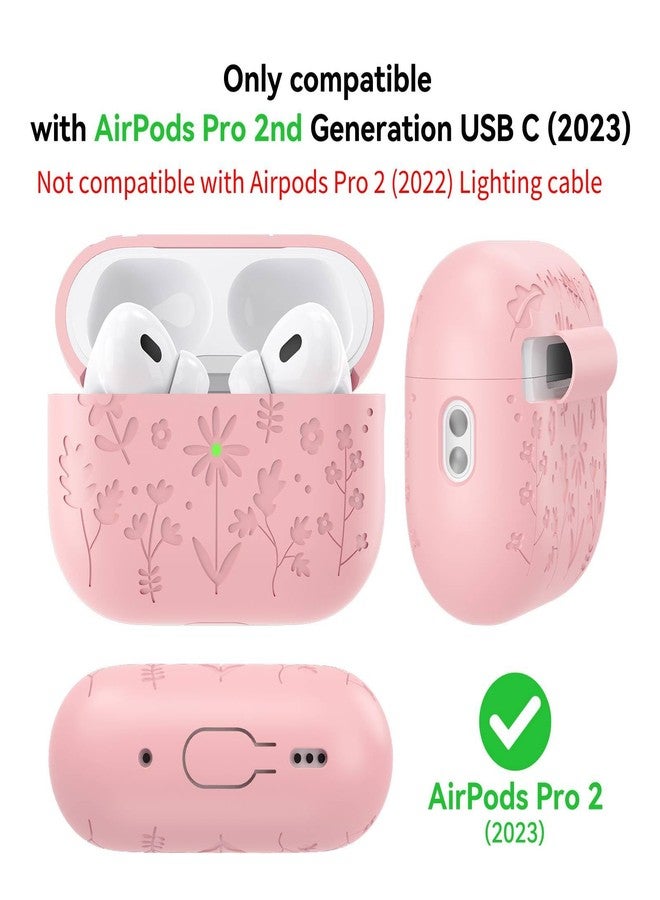CASEFUN Compatible with AirPods Pro 2 Case USB C, Flower Engraved Cute Silicone Protective Case Cover for Airpods Pro 2nd Generation with Cleaner Kit and Lanyard for Women Girls - Image 2