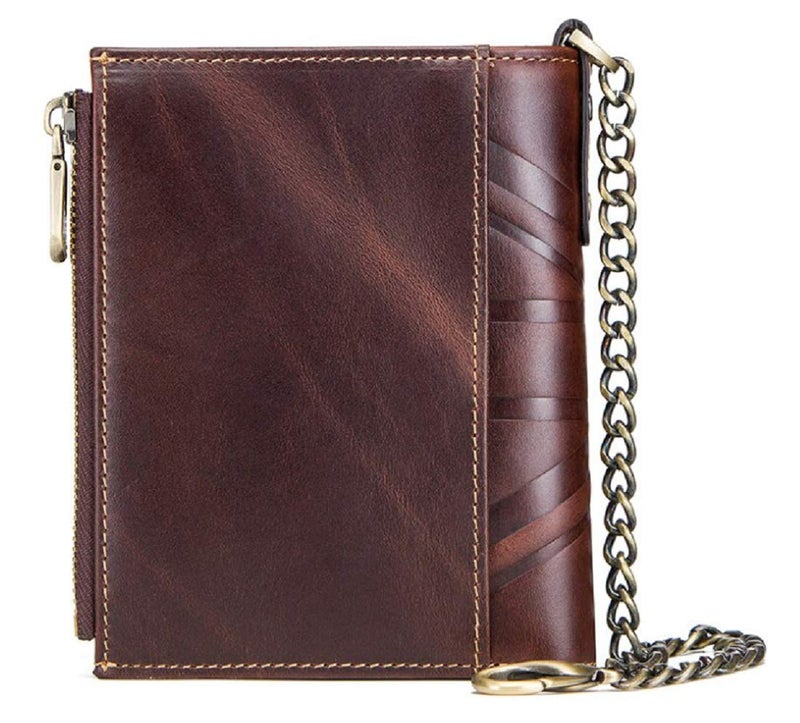 Contacts Men's Genuine Leather RFID Blocking Bi-fold Wallet | Upto 8 Card Slots Including 1 ID Window | 2 Zip Closure Currency Compartment & 2 Banknote Compartments (Brown), N78-Brown, Classic - Image 2