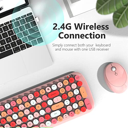 KNOWSQT Wireless Keyboard and Mouse Combo, Light Pink 100 Keys 2.4 GHz Round Keycap Typewriter Keyboards, USB Receiver Plug and Play, for Windows, PC, Laptop, Mac, Desktop - Image 3