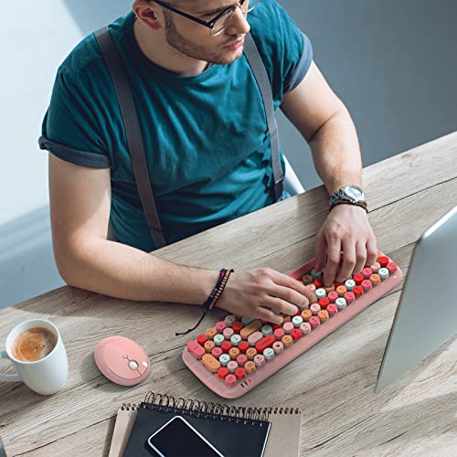 KNOWSQT Wireless Keyboard and Mouse Combo, Light Pink 100 Keys 2.4 GHz Round Keycap Typewriter Keyboards, USB Receiver Plug and Play, for Windows, PC, Laptop, Mac, Desktop - Image 2