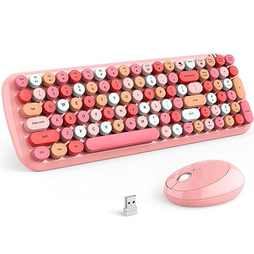 KNOWSQT Wireless Keyboard and Mouse Combo, Light Pink 100 Keys 2.4 GHz Round Keycap Typewriter Keyboards, USB Receiver Plug and Play, for Windows, PC, Laptop, Mac, Desktop - Image 1