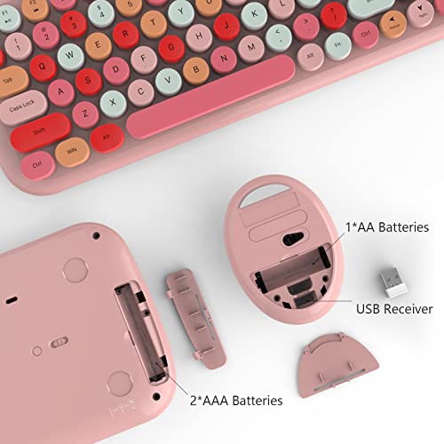 KNOWSQT Wireless Keyboard and Mouse Combo, Light Pink 100 Keys 2.4 GHz Round Keycap Typewriter Keyboards, USB Receiver Plug and Play, for Windows, PC, Laptop, Mac, Desktop - Image 4