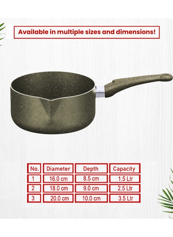 SONEX Sonex Non Stick Galaxy Milk Pan, Marble Coat, Sand Beige, PFOA Free, Spout Design, Ergonomic  Cool Handle, Dishwasher Safe, Multi-Purpose Sauce/Milk Pan,1.5-3.5 Ltr Capacity, Induction Compatible  - Image 4