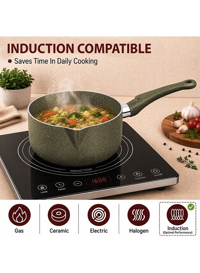 Sonex Non Stick Galaxy Milk Pan, Marble Coat, Sand Beige, PFOA Free, Spout Design, Ergonomic  Cool Handle, Dishwasher Safe, Multi-Purpose Sauce/Milk Pan,1.5-3.5 Ltr Capacity, Induction Compatible - Image 5