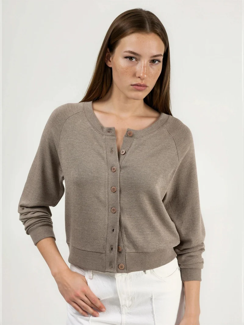 بوسيم BUSEM Crew Neck Buttoned Cardigan