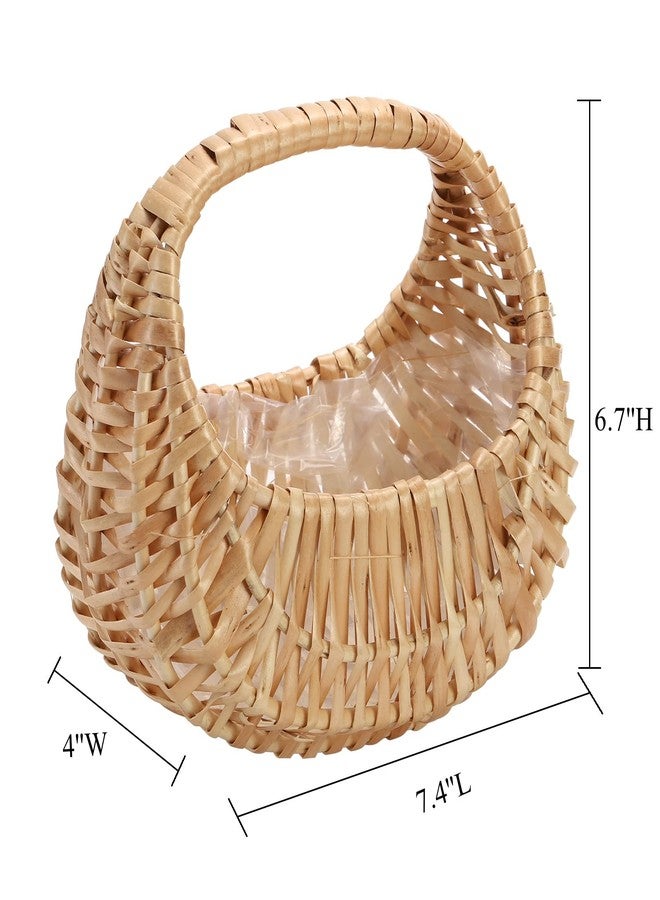Lyellfe سلة زهور صغيرة من Lyellfe، عبوة من قطعتين، مصنوعة من الخوص مع مقبض وبطانة بلاستيكية، مثالية لتخزين البيض والحلوى، سلة من خشب الصفصاف مناسبة لحفلات الزفاف والهدايا والتخييم وديكور المنزل - Image 2