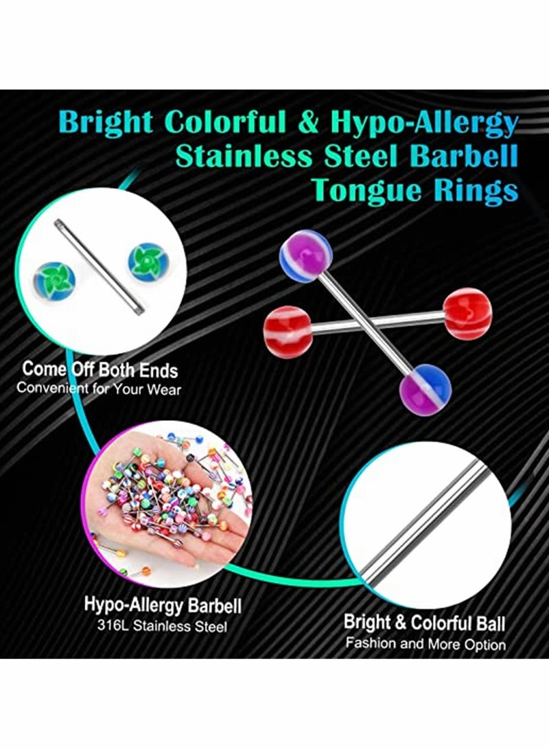 Excefore 200 Pcs 14G Belly Button Rings Banana Barbells Colorful Body Piercing Navel Rings Navel Barbell Acrylic Balls Steel Belly Rings Stainless Steel Body Piercing Jewelry for Women - Image 2