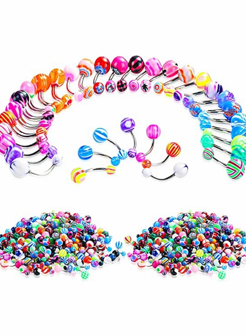 Excefore 200 Pcs 14G Belly Button Rings Banana Barbells Colorful Body Piercing Navel Rings Navel Barbell Acrylic Balls Steel Belly Rings Stainless Steel Body Piercing Jewelry for Women - Image 1