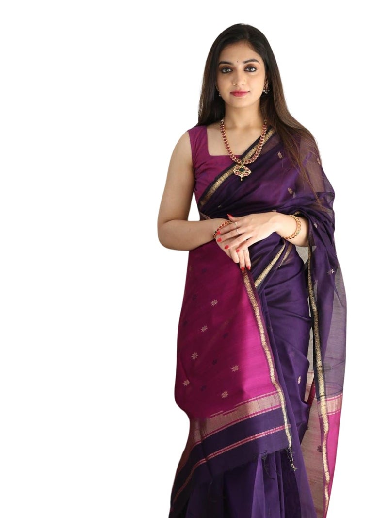 Shiv Textiles Womens Banarasi Soft Lilan Cotton Saree - Image 1
