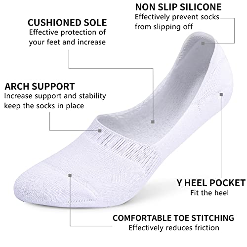 Leotruny 6 Pairs Unisex Thick Cushion Athletic Cotton Non Slip Low Cut Flat Liner No Show Socks (Medium, C01-Black/White/Light Gray) - Image 4