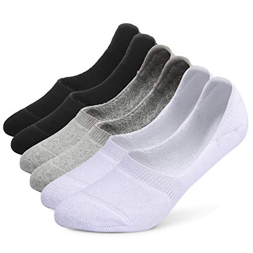 Leotruny 6 Pairs Unisex Thick Cushion Athletic Cotton Non Slip Low Cut Flat Liner No Show Socks (Medium, C01-Black/White/Light Gray) - Image 1