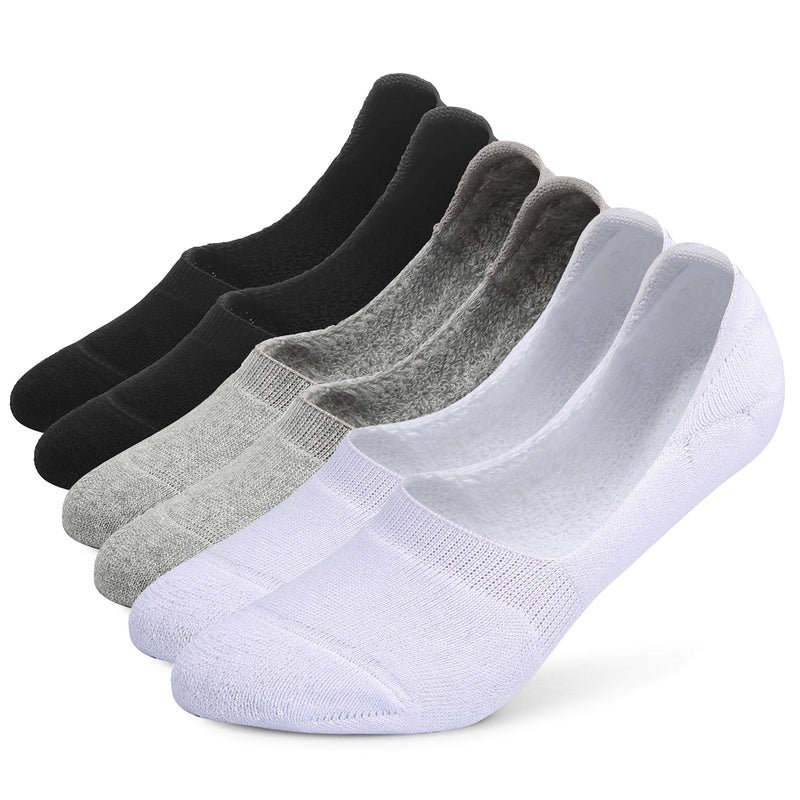 Leotruny 6 Pairs Unisex Thick Cushion Athletic Cotton Non Slip Low Cut Flat Liner No Show Socks (Medium, C01-Black/White/Light Gray) - Image 3