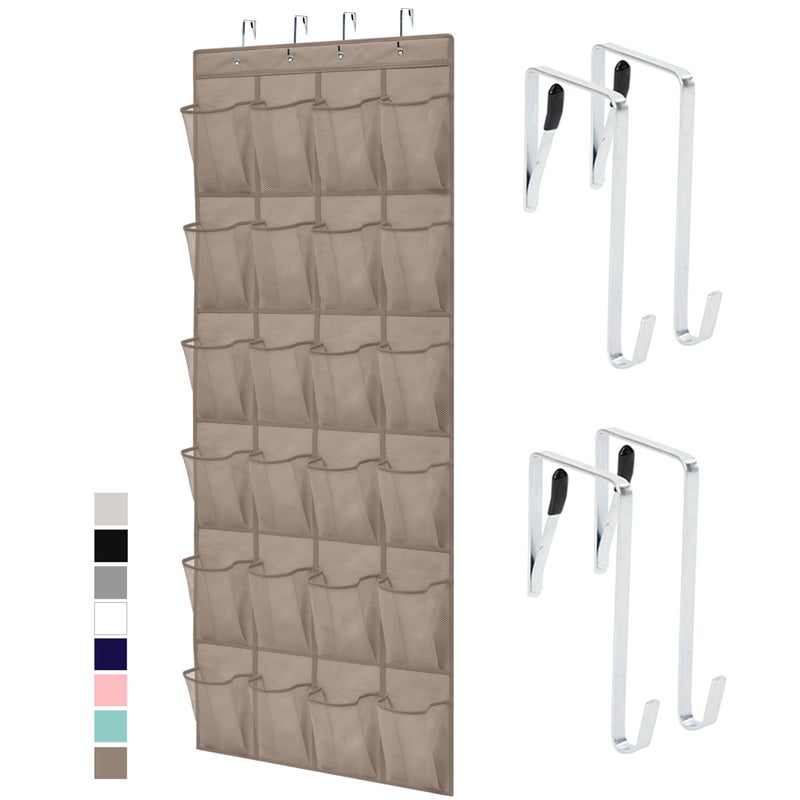 GORILLA GRIP Over the Door Shoe Organizer, 24 Large Breathable Mesh Pockets, Space Saving Hanging Storage Holder, Closet Rack Hanger Holds Up to 40 lbs, Hangs on Closets for Shoes, Accessories, Beige - Image 1