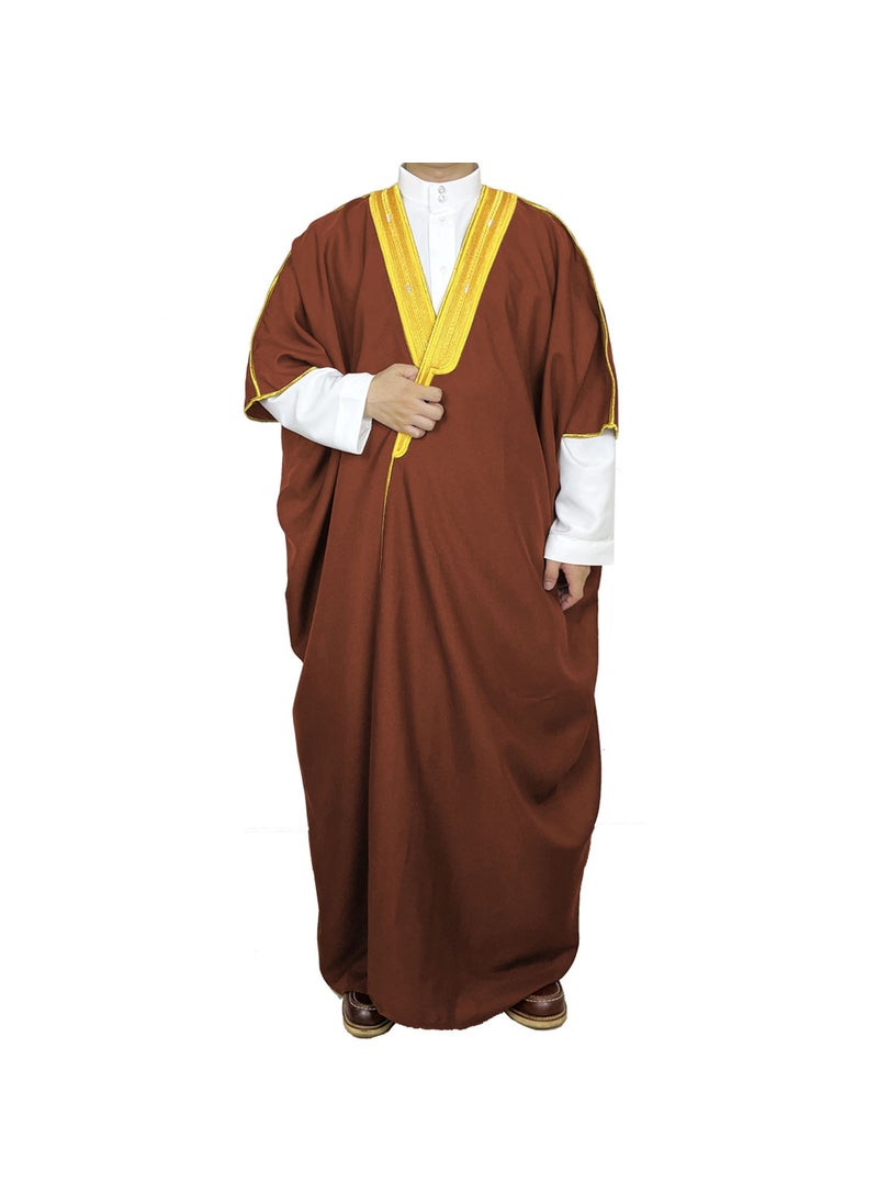 Generic Cross-Border Embroidery Mens Formal Gown Arabic Conservative Long Kaftan Gown Malay-Arab Culture Academic Speech Gown reddish brown  - Image 1