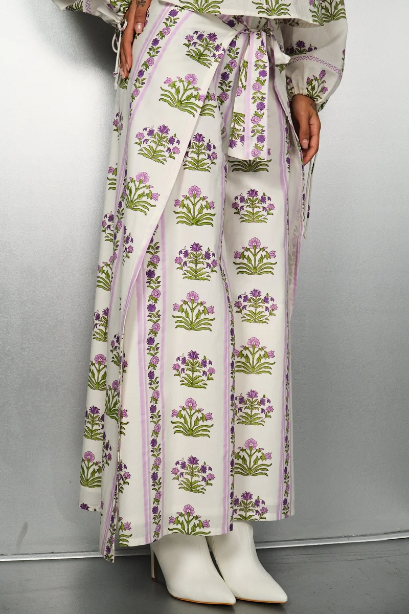 Virgio Cotton Block Brunchwear Print Split Pants for Women