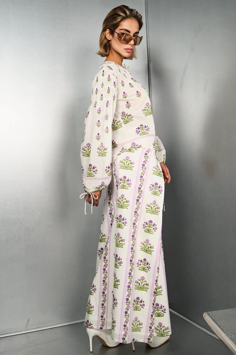 فيرجيو Cotton Block Brunchwear Print Split Pants for Women