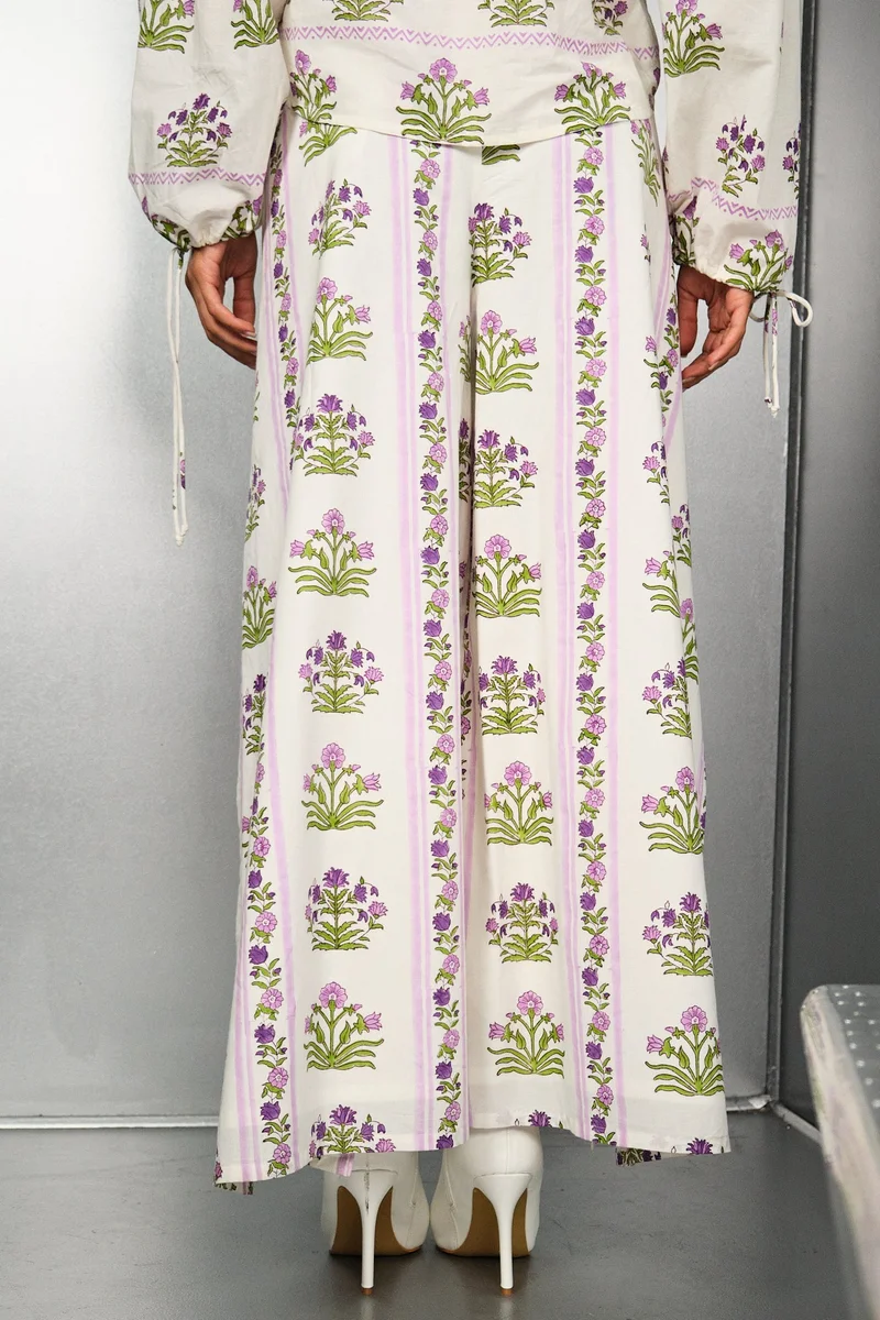 Virgio Cotton Block Brunchwear Print Split Pants for Women