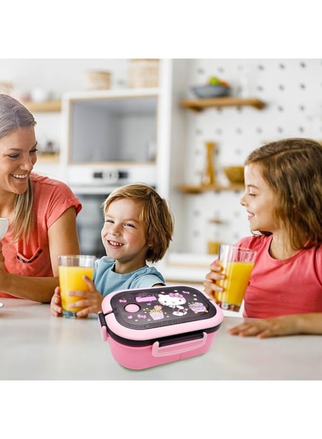 هالو كيتي بينتو علب الاغذية الاطفال الحاويات مع 3 مقصورات 1400 مللي مانعة للتسرب بينتو علب الاغذية قابلة لإعادة الاستخدام بينتو مجموعة صناديق مع ملعقة شوكة صندوق الوجبات الخفيفة للأطفال والكبار نزهات - Image 3