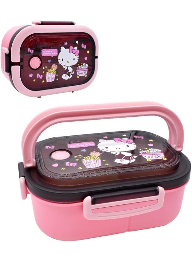 هالو كيتي بينتو علب الاغذية الاطفال الحاويات مع 3 مقصورات 1400 مللي مانعة للتسرب بينتو علب الاغذية قابلة لإعادة الاستخدام بينتو مجموعة صناديق مع ملعقة شوكة صندوق الوجبات الخفيفة للأطفال والكبار نزهات - Image 1