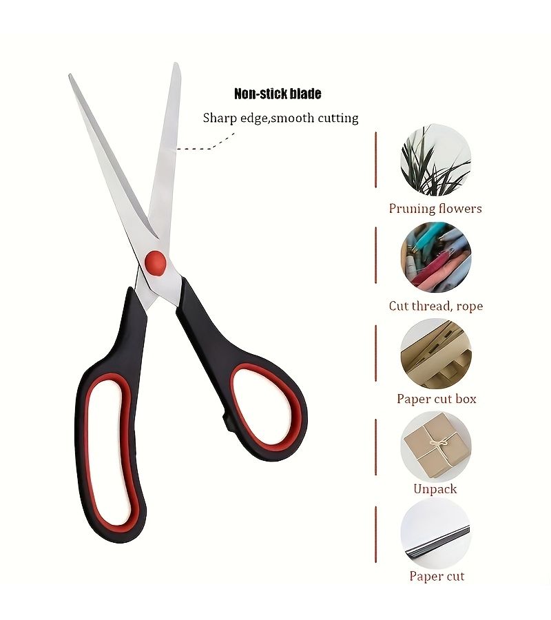 Black And Red Stainless Steel Multipurpose Scissors Ergonomic Grip Dual Handed Use For Kitchen Office Home Cutting Paper Fabric And Trimming Tasks - Image 3