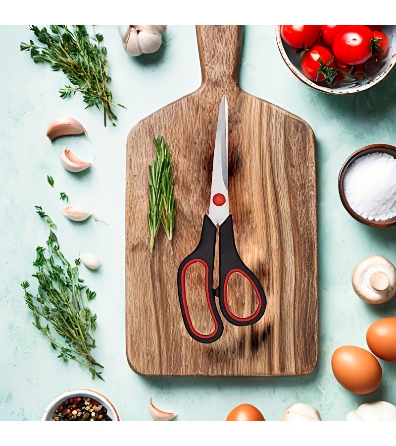 Black And Red Stainless Steel Multipurpose Scissors Ergonomic Grip Dual Handed Use For Kitchen Office Home Cutting Paper Fabric And Trimming Tasks - Image 1