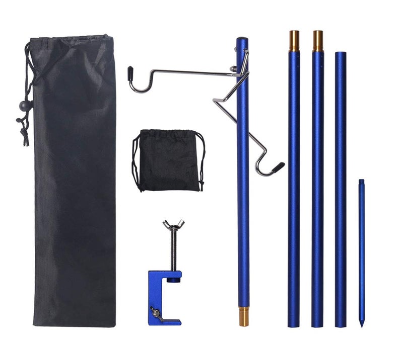 HIKEMAN Folding Lantern Stand Pole Portable Lamp Stand Hook Collapasible Light Stand Holder for Camping Fishing Picnic BBQ Outdoor Activities (Blue) - Image 1