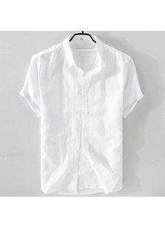 Generic Summer Lightweight Linen Mens Short Sleeve Shirt White 