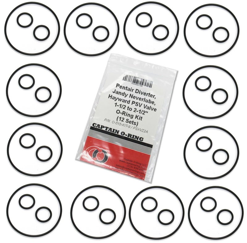 Captain O-Ring (12 Sets, 36 Pcs) Replacement Valve Cover & Shaft O-Rings for Jandy NeverLube/Pentair Valves (Part Numbers O-515-KIT-9, 1132/51016200 and R0487100/192039/O-158) and Hayward PSV valves (P/N: PSXVZ2A) - Image 1