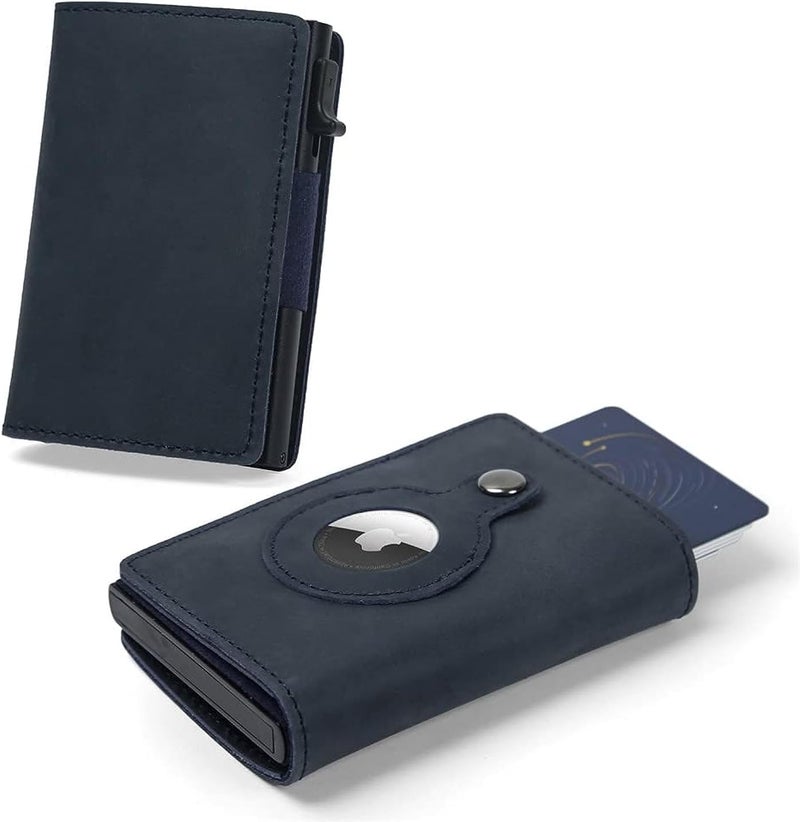 Fermido Slim Wallet for Air Tag| Genuine Leather RFID Credit Card Money Holder Automatic Pop up Mini Aluminum Wallet | Pocket-Sized and Slim Design Multipurpose Accessory for AirTag Case Cover for Men… - Image 1