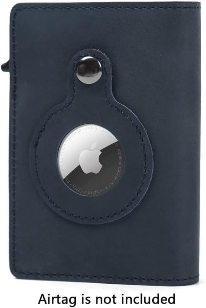 Fermido Slim Wallet for Air Tag| Genuine Leather RFID Credit Card Money Holder Automatic Pop up Mini Aluminum Wallet | Pocket-Sized and Slim Design Multipurpose Accessory for AirTag Case Cover for Men… - Image 4