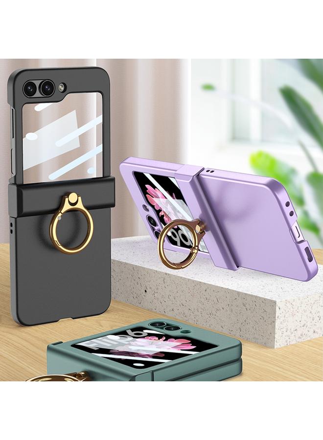 erorex For Samsung Galaxy Z Flip6 / Flip7 Fe Integrated Ultra-Thin Hinge Full Coverage Phone Case With Ring(Dark Night Green) - Image 2