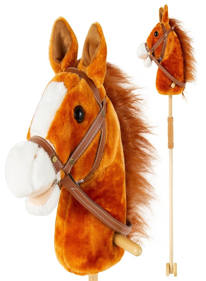 PUNP 36'' Plush Horse Riding Stick, Handsewn Head, Sturdy Wood Stick, Plus Neighing & Clip-Clop Sounds - Image 1