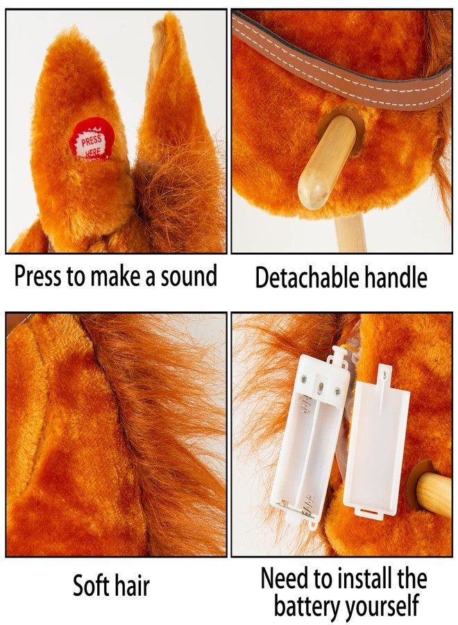 PUNP 36'' Plush Horse Riding Stick, Handsewn Head, Sturdy Wood Stick, Plus Neighing & Clip-Clop Sounds - Image 3