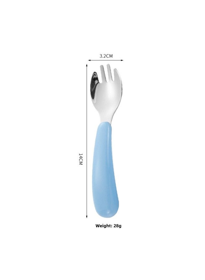 304 Stainless Steel Children's Cartoon Tableware Feeding Household Spoon Baby Food Supplement Tableware Spoon Fork Two-piece Set-Specifications:Blue Fork - Image 1